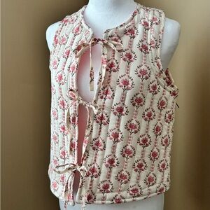 Japna Cream Floral Quilted Tie-Front Tank